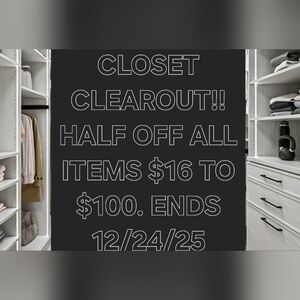 HALF OFF ALL ITEMS $16 TO $100
